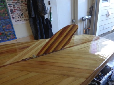  The wooden fin is test fit.  