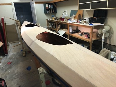  The deck has been sanded smooth in preparation for fiberglassing. 