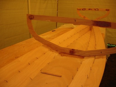  The hull is wired up using temporary frames. 