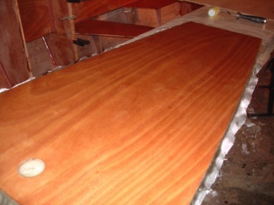  3/18/11 - The top of the forward sole is fiberglassed and fill coated. 
