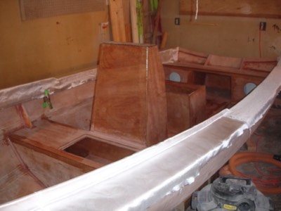  4/8/11 - The fore and side decks have fiberglass cloth laid on them.   
